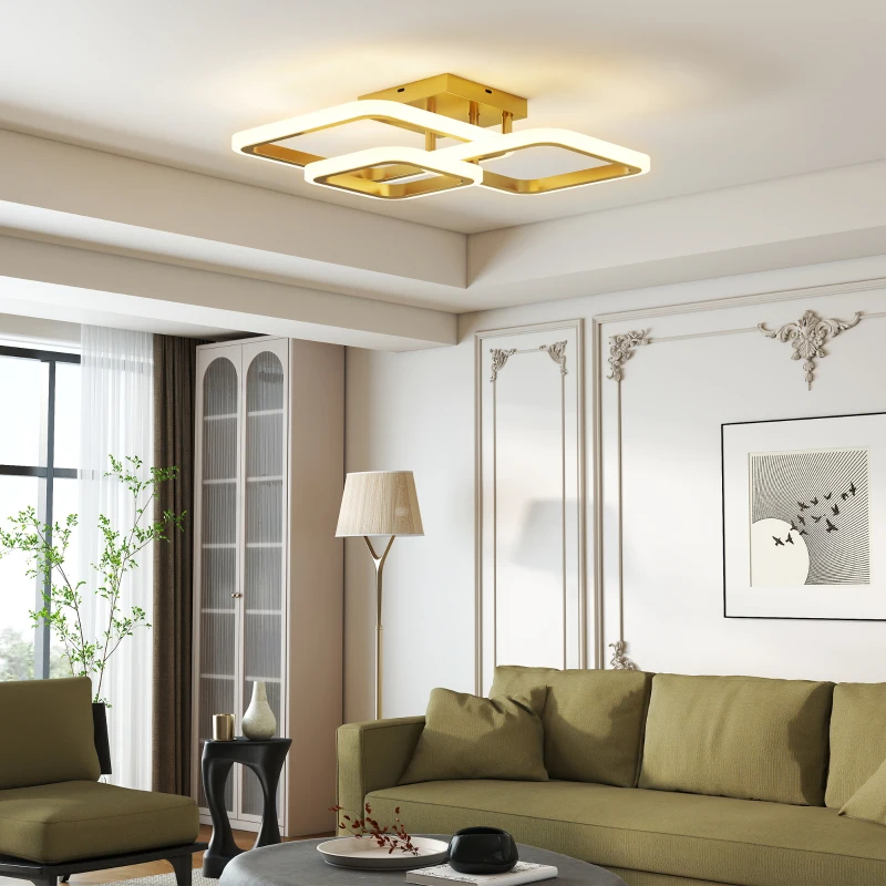 HOMCOM LED-plafondlamp 40W 4300LM 3500K/4500K/6000K plafondlamp 3-hoekige woonkamerlamp, 48 x 46 x 13 cm, goud