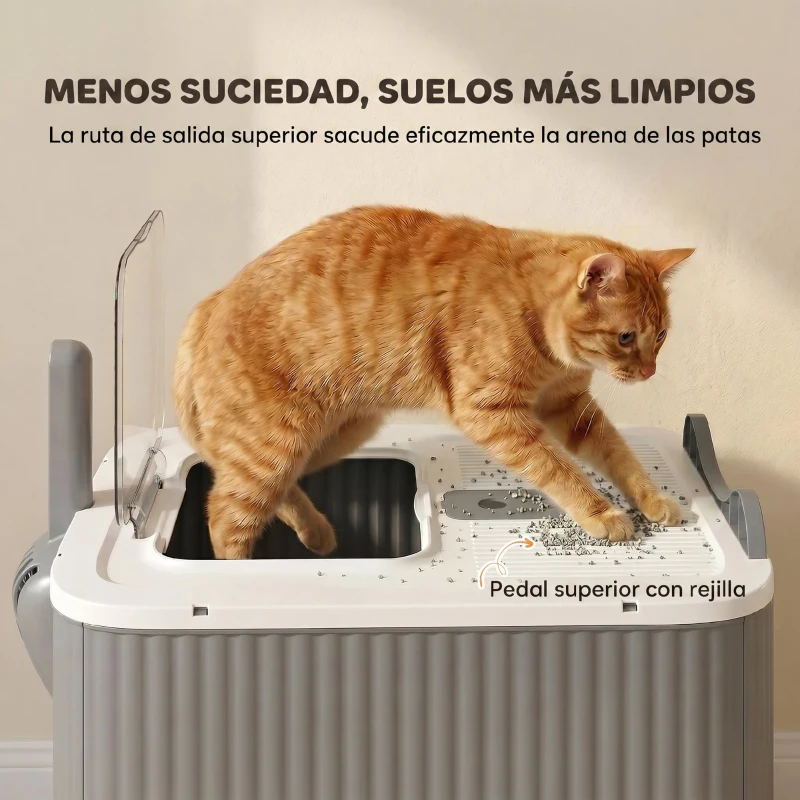 PawHut Arenero para Gatos Cubierto M con Tapa Abatible Salida Superior Pala Bolsas Desodorantes Fácil de Limpiar Blanco