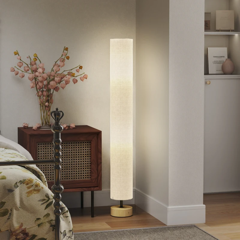HOMCOM Candeeiro de Pé para Sala com Casquilho E27 Máx. 40 W, Abat-Jour em Linho e Estrutura Metálica, 15x15x120 cm, Cinzento