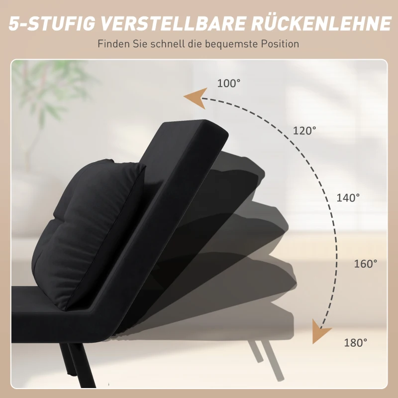 HOMCOM Relaxfauteuil in Scandinavisch design, ligfauteuil, leesfauteuil. incl. kussen met knoophechting, Zwart