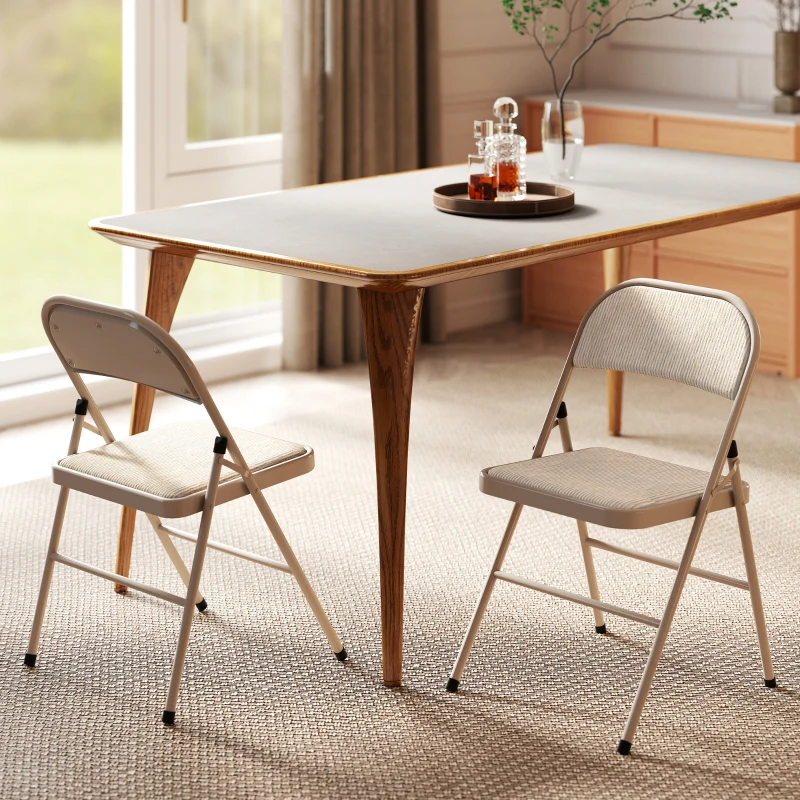 HOMCOM Lot de 2 chaises pliantes chaises de salle à manger portables cadre en acier dim. 45l x 46P x 78H cm beige
