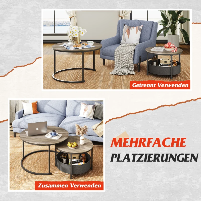 Set di 2 tavolini da salotto, design 2-in-1 flessibile, design moderno, 80x80x48,2 cm, colore quercia