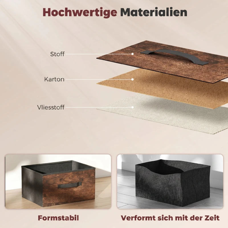 HOMCOM Kommode mit 8 Schubladen, Stoffkommode mit Metallgestell, für Schlafzimmer & Wohnzimmer, Vintage Braun