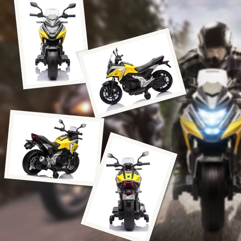 AIYAPLAY Moto Elettrica per Bambini 3-6 Anni Licenza Honda, 12V Doppi Motori, Rotelle, 3 km/h, Max 30kg, Giallo