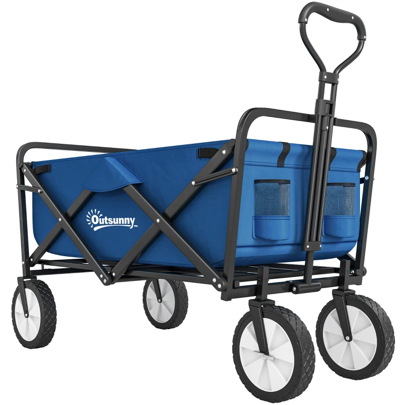 Outsunny Bollerwagen Handwagen mit faltbar Bremsen Verstellbarem Griff 68 KG Belastbar für Garten Einkauf Shopping