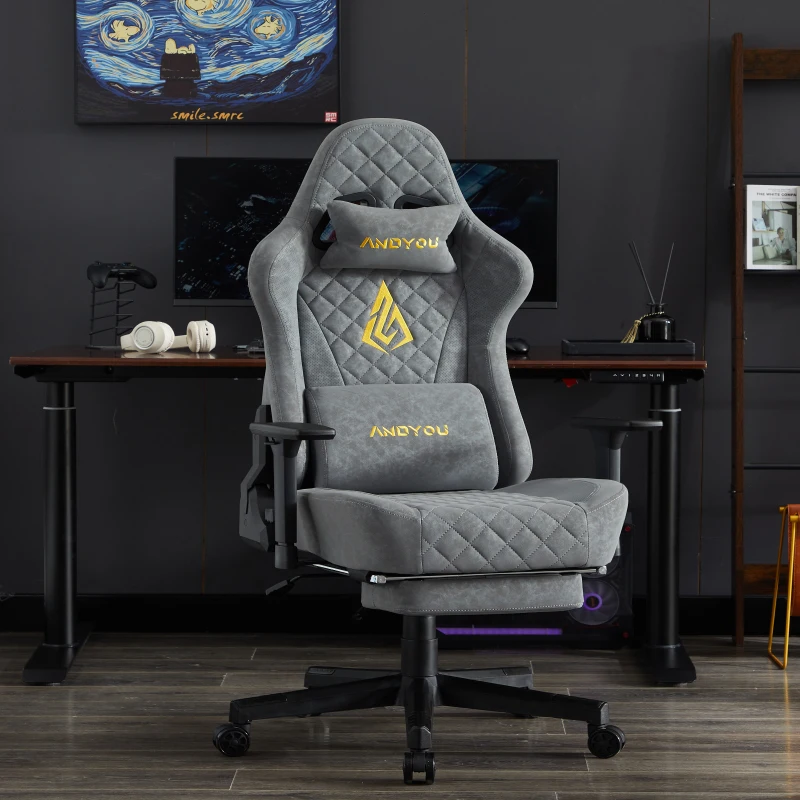 Fauteuil gamer ergonomique, entièrement rembourré, respirant, infroissable et durable, 70x70x131 cm, Gris