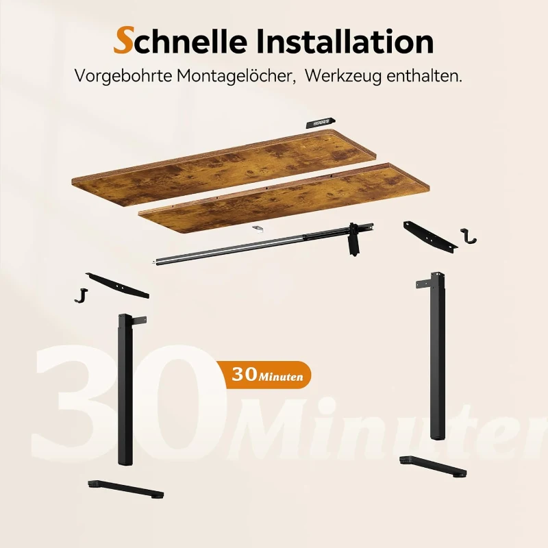 Bureau assis-debout électrique, moteur silencieux, 3 positions mémoire, système anti‑collision, 100×60 cm, 72–118 cm, 100x60x72-118 cm, marron