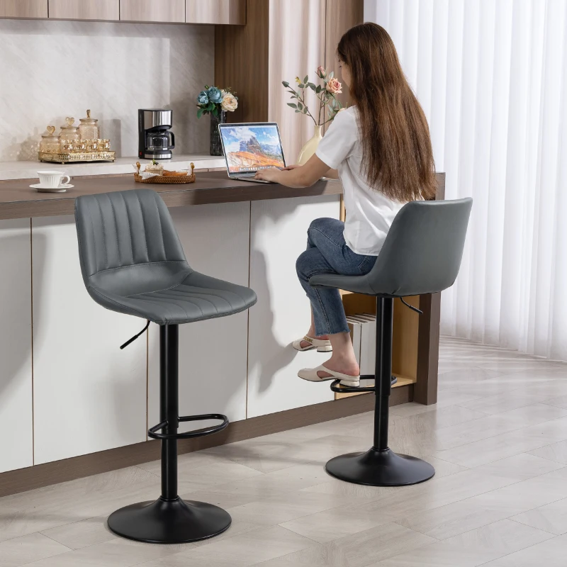 HOMCOM Set van 2 barkrukken in retrodesign, met voetensteun, in hoogte verstelbaar, 43 cm x49,5 cm x 111 cm(m-8)