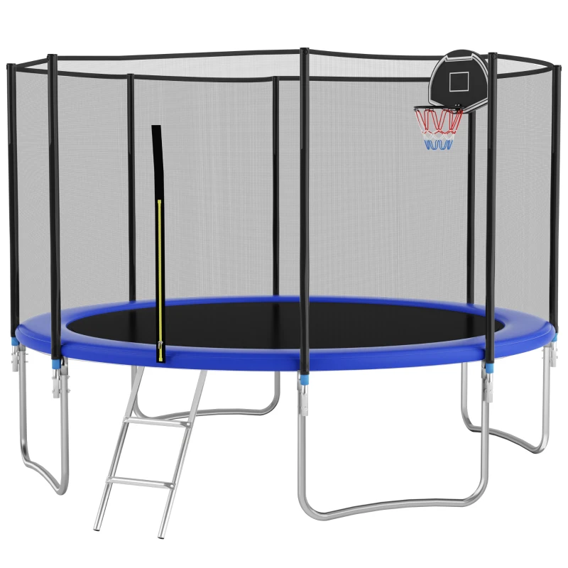 Trampoline d'extérieur, traverses de pieds renforcées, filet de sécurité doublement rembourré, 366x366x256 cm, Bleu