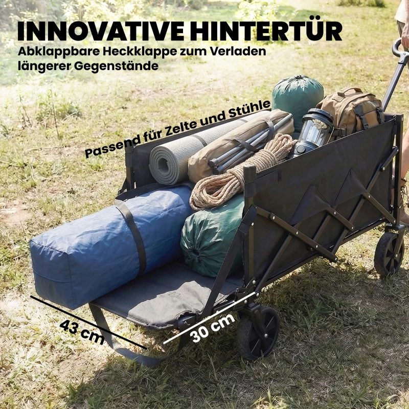 Outsunny Bolderkar 60L Opvouwbare Handwagen Tuinwagen Transportwagen met Telescoopgreep Achterklep Bekerhouders