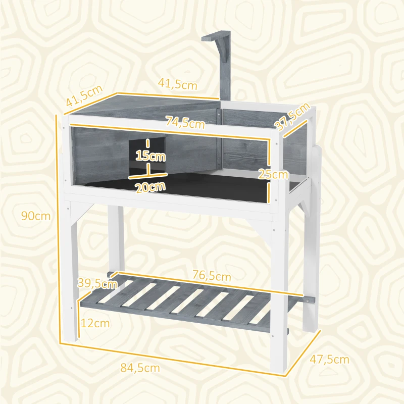 PawHut Casa de Tortugas de Madera con Estante Soporte para Lámpara Paneles Transparentes Techo Abatible Bandeja Gris