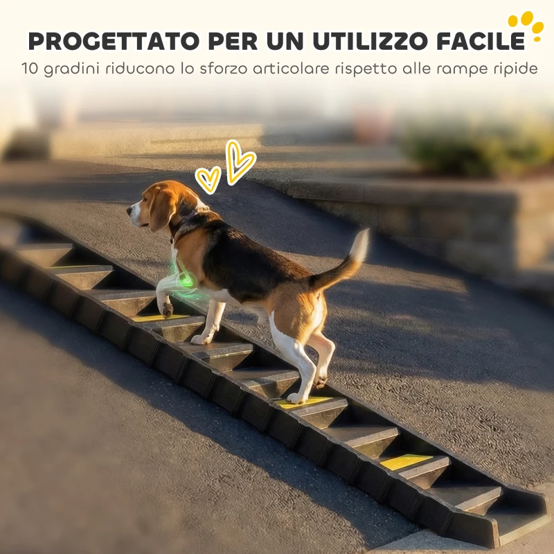 PawHut Scaletta per Cani Pieghevole per Auto e Letti a 10 Gradini Antiscivolo, Capacità 25 kg, Nero