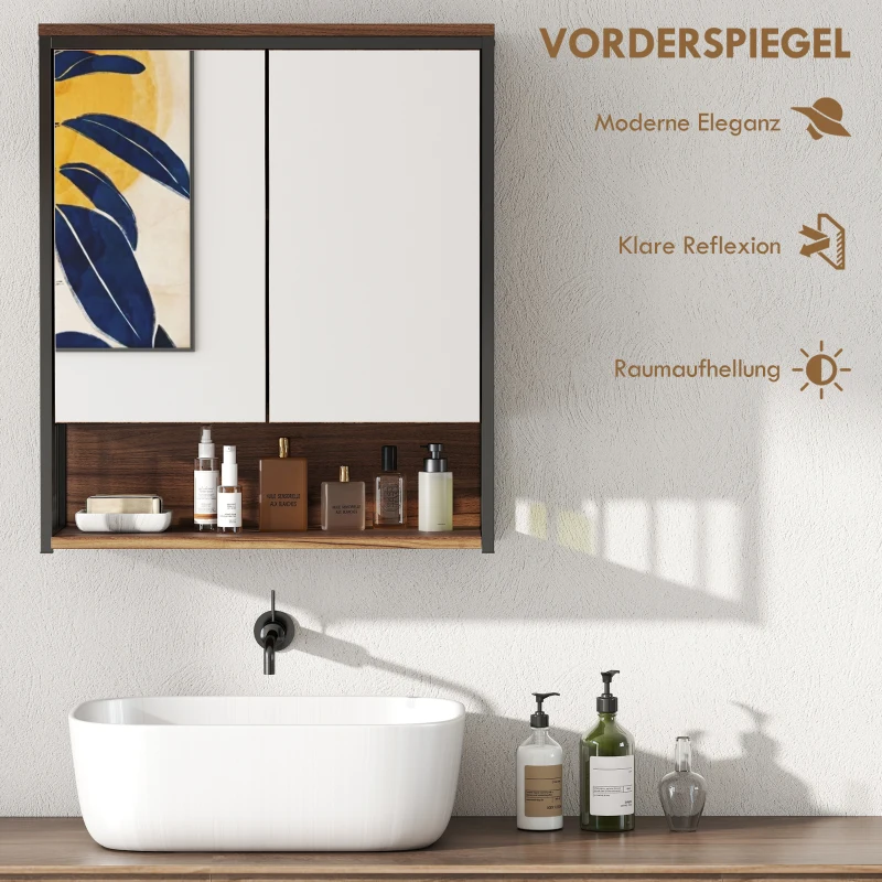 HOMCOM Wandspiegelkast voor Badkamer, Badkast van MDF, Spaanplaat, Bruin