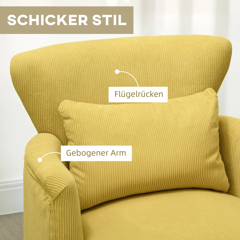 HOMCOM Moderne gevulde accentfauteuil met lendenkussen, rubberhouten poten - geel