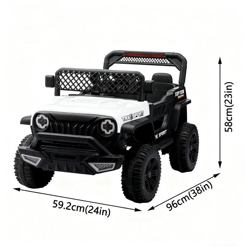 Auto elettrica per bambini 12V, telecomando per genitori e modalità di guida manuale, 96x59,2x58 cm, Bianco
