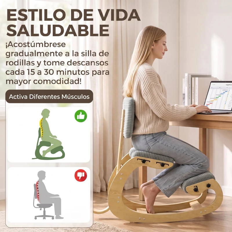 HOMCOM Silla de Rodillas Ergonómica con Respaldo Apoyo para Rodillas y Tapizado de Pana Gris
