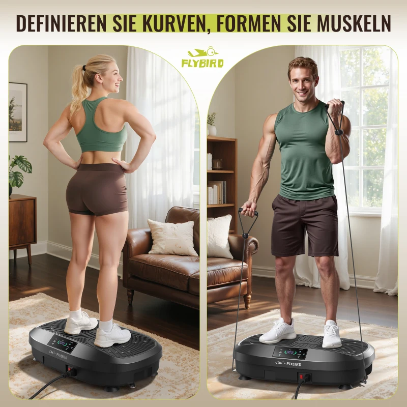 Piattaforma vibrante, 5 programmi (incluso HIIT) + elastici di resistenza, 50,8x35,6x12,7 cm, Nero