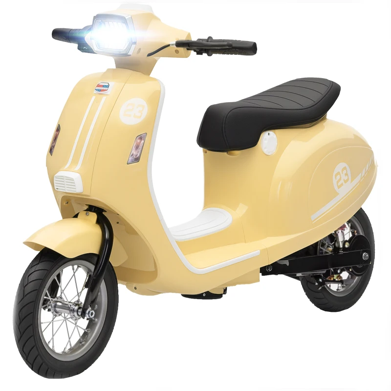AIYAPLAY 24V Kids Electric Motorbike, Ride on Motorcycle with Manual Throttle, Brakes and LED Lights for Ages 8-12 Years, Beige