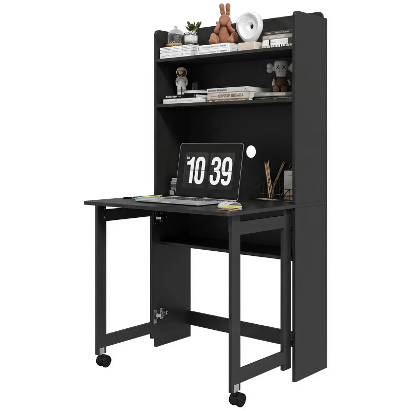 HOMCOM Foldable Desktop, Computer Desk with Storage Shelves, 80 x 69 x 155 cm, Black