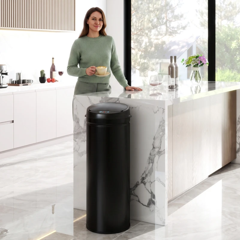 HOMCOM 50 Liter Sensor-vuilnisemmer met Soft-Close functie, contactloze roestvrijstalen vuilnisemmer voor hygiënische keukens(m-2)