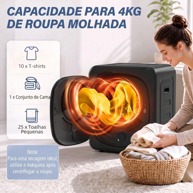 HOMCOM Máquina de Secar Roupa de Exaustão 4 kg 800W Anti-Vincos Esterilização 5 Programas Carga Frontal 48x40x56 cm Preto
