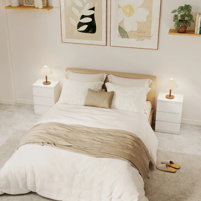 HOMCOM Set van 2 Nachttafels met 3 Lades – Modern en Functioneel voor Slaapkamer en Woonkamer(m-8)