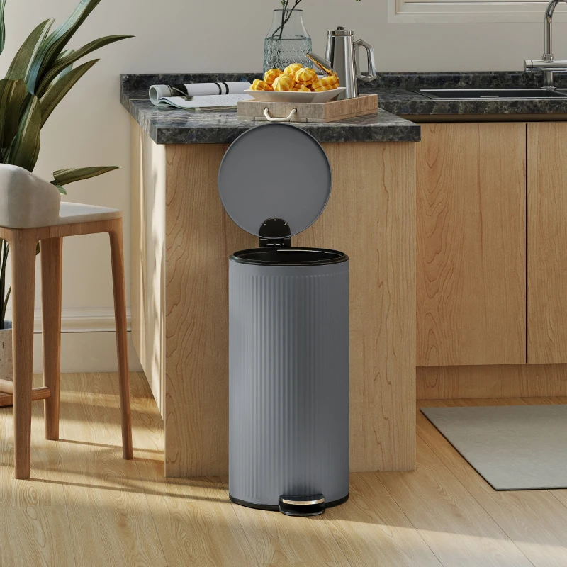HOMCOM Prullenbak 30 L Tretemmer met softclose-deksel en pedaal, binnenemmer metaal, Zwart, 36 x 30 x 60,5 cm(m-8)
