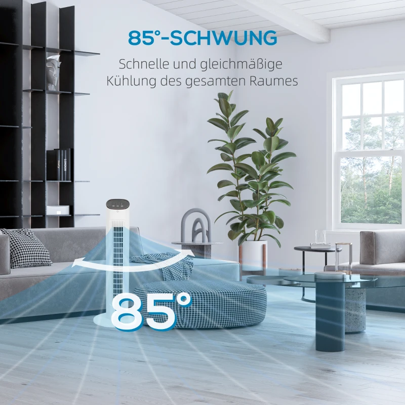 HOMCOM Zuilventilator 50W met Afstandsbediening stille 3 snelheden Timer en 85° Oscillatie 30 x 30 x 78 cm wit