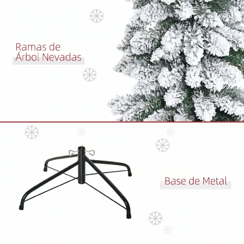 HOMCOM Árbol de Navidad Estrecho Nevado 180 cm con 395 Ramas y Soporte de Metal Plegable para Salón Interior Verde