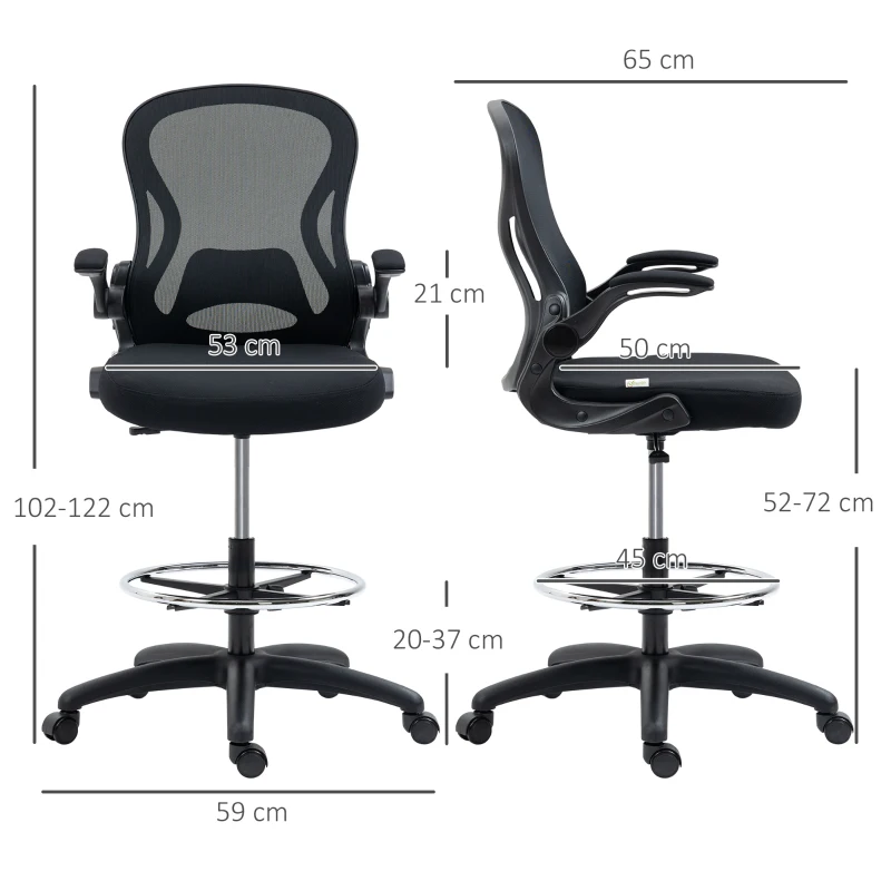 Vinsetto tekenstoel, in hoogte verstelbare bureaustoel, ergonomische draaistoel(m-3)