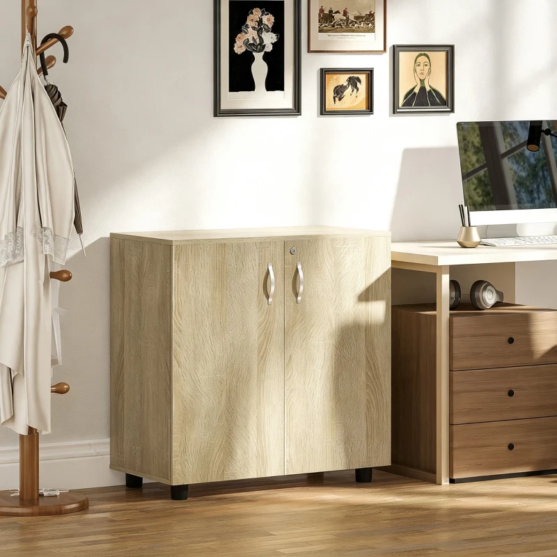 Vinsetto Armoire de bureau à 2 niveaux, meuble de rangement bureau avec 2 portes, serrures et clés, 80x40x80cm, chêne