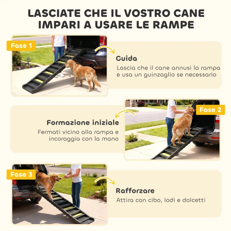 PawHut Scaletta per Cani Pieghevole per Auto e Letti a 10 Gradini Antiscivolo, Capacità 25 kg, Nero