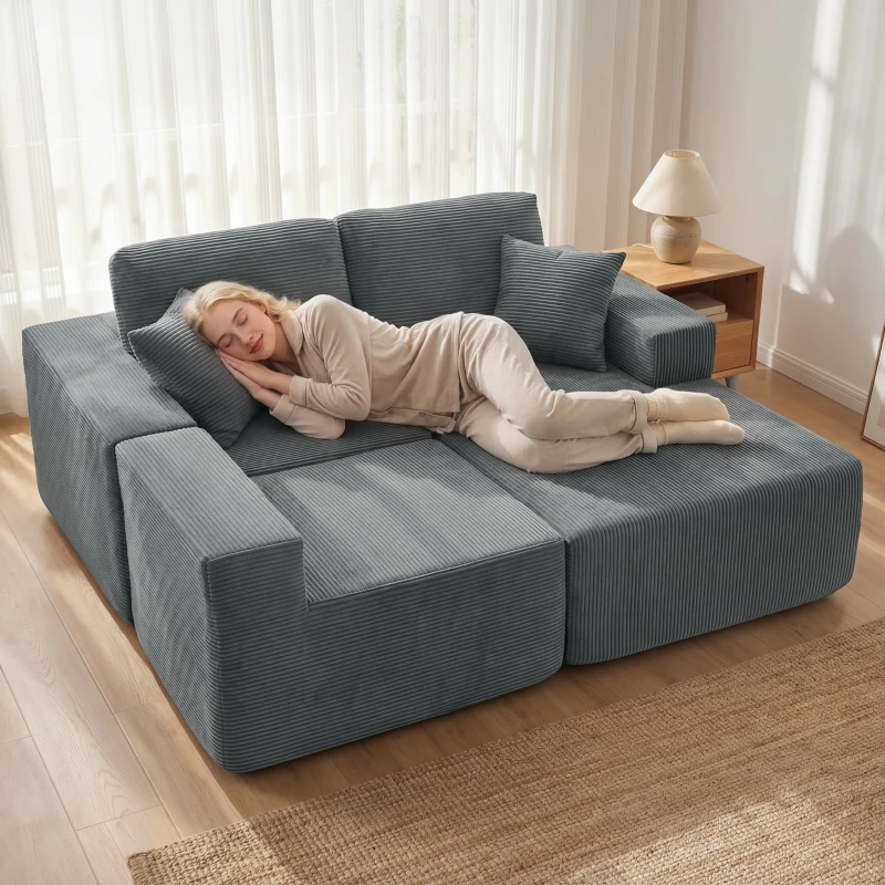 HOMCOM Modulaire Hoekbank, L-vormige Bank-Bed met Diepe Zitting, Brede Armleuningen, 2 Kussens, Donkergrijs