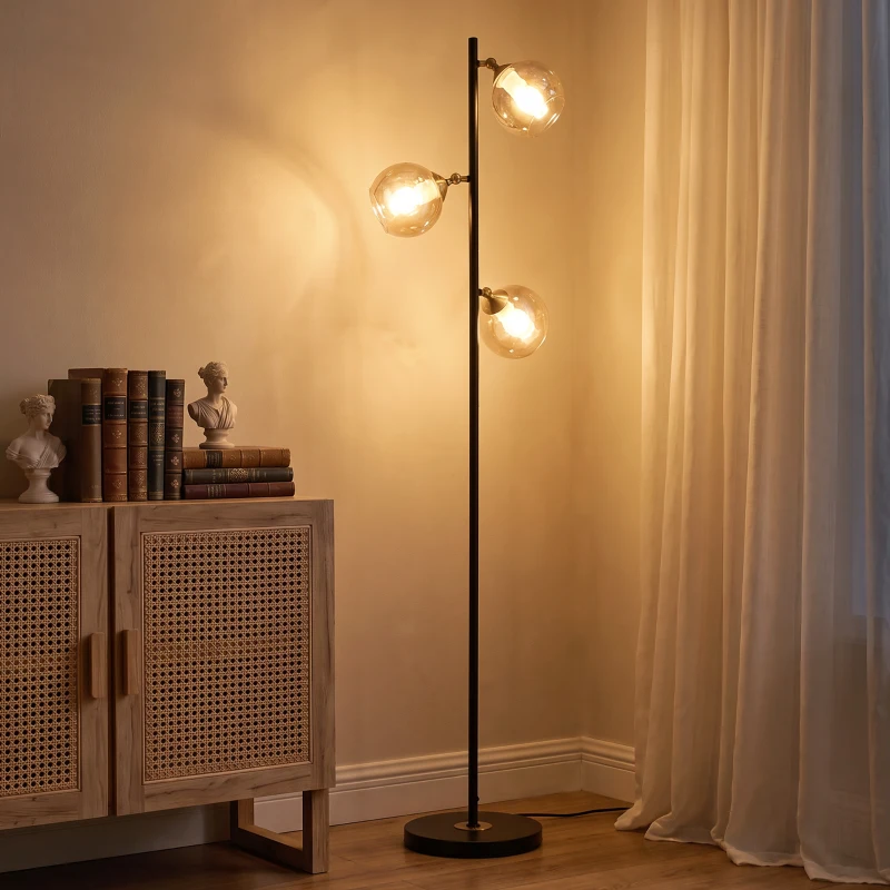 HOMCOM Tree Floor Lamp for Living Room Bedroom with 3 Light, Modern Standing Lamp, (Bulb not Included), 162cm, Grey
