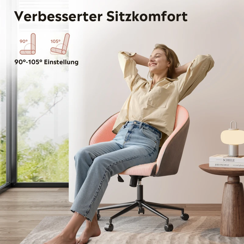 Sedia da ufficio, regolabile in altezza e girevole a 360°, braccioli integrati, 61x50x74 cm, Rosa