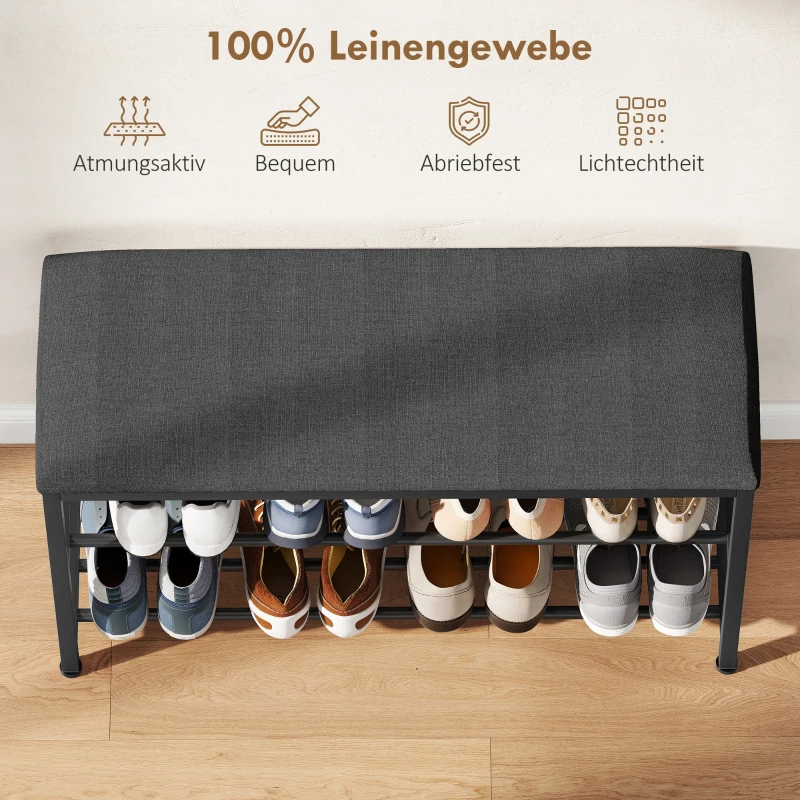 HOMCOM Schoenenbank met zitting, zitbank met opbergruimte, schoenenrek met 2 open vakken, zitbank 81 x 31 x 50 cm Zwart(m-5)