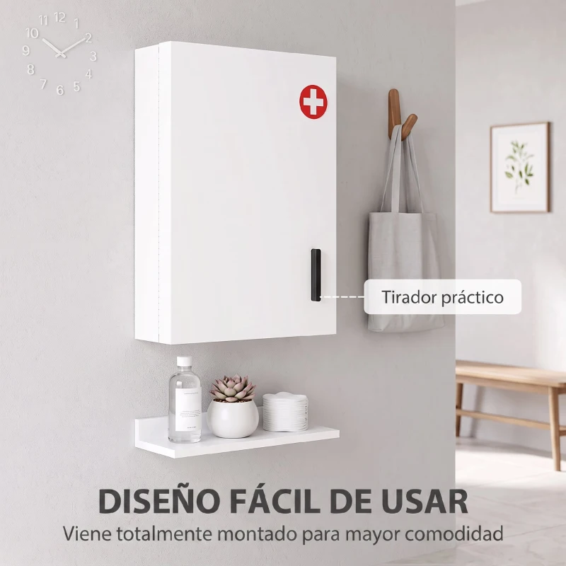 HOMCOM Botiquín de Pared con 6 Compartimentos Cerradura y 2 Llaves para Baño Cocina 40x18x60 cm Blanco