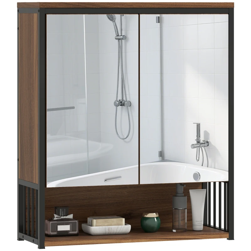 HOMCOM Wandspiegelkast voor Badkamer, Badkast van MDF, Spaanplaat, Bruin