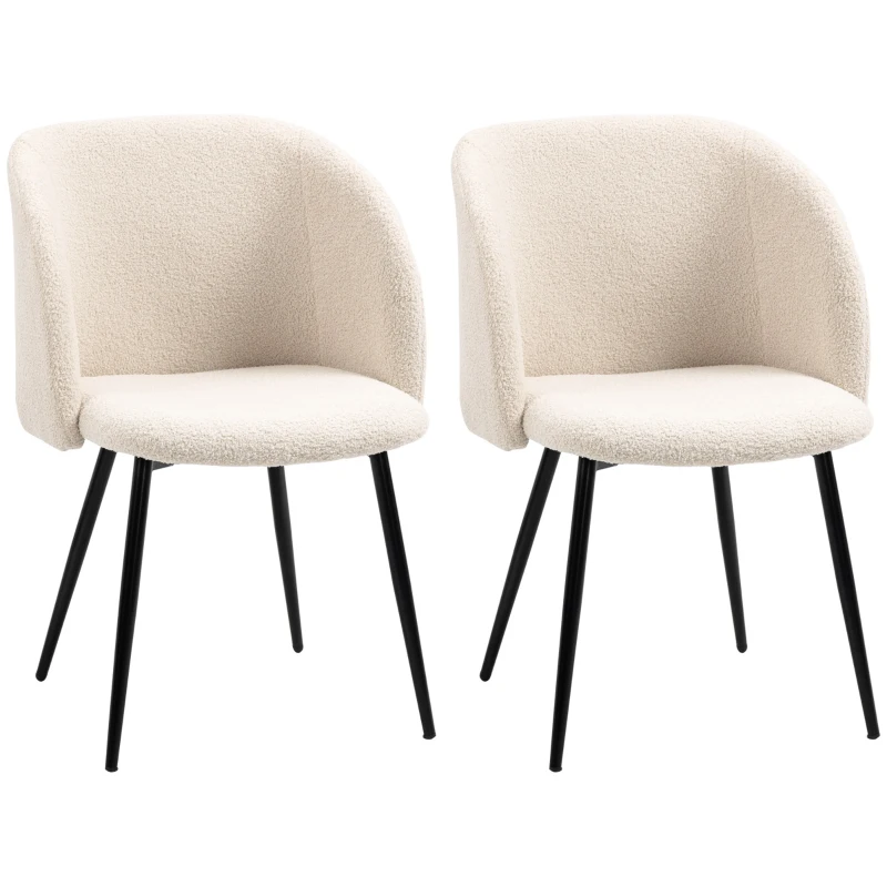 HOMCOM 2-delig set eetkamerstoelen, gestoffeerde stoelen met stofbekleding, keukenstoelen met stalen poten, gebogen rugleuning, Crèmewit(m-11)