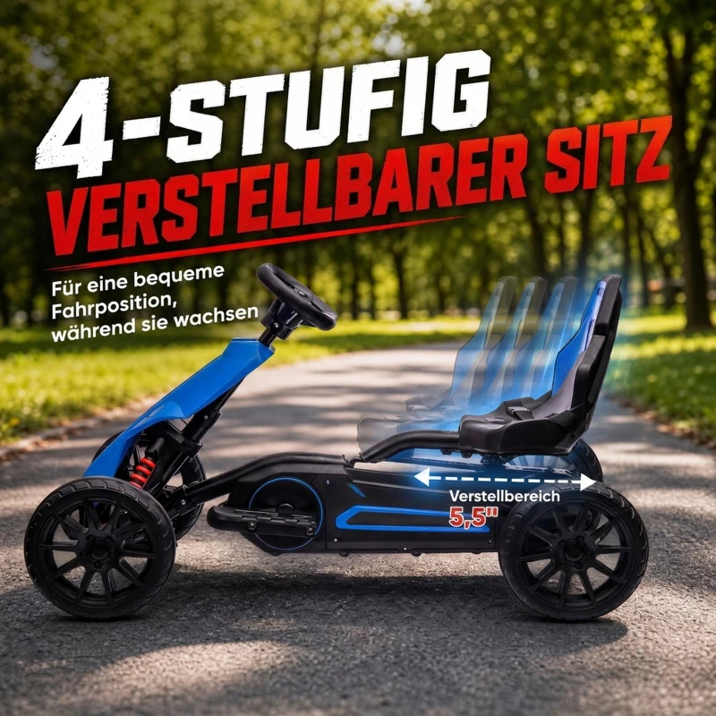 HOMCOM Elektryczny gokart dla dzieci 3-5 km/h, 2-stopniowa regulacja prędkości, pas bezpieczeństwa, koła EVA, dla 3-8 lat