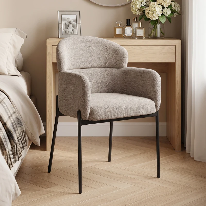HOMCOM Sessel Wohnzimmer Loungesessel mit Chenille-Optik, Armlehnen, Metallbeinen für Schlafzimmer, Hellbraun
