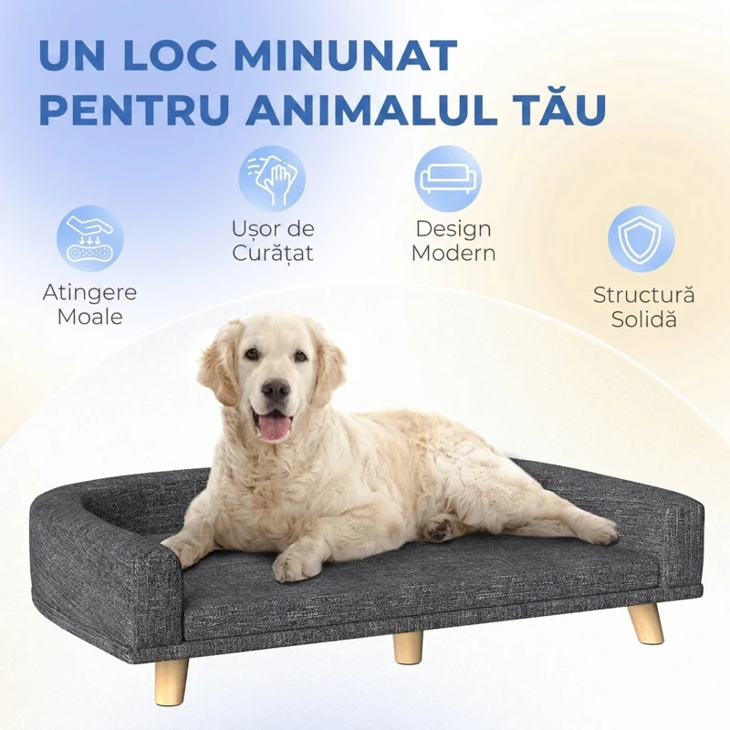 PawHut Canapea pentru Câini de Talie Mare cu Pernă, Gri
