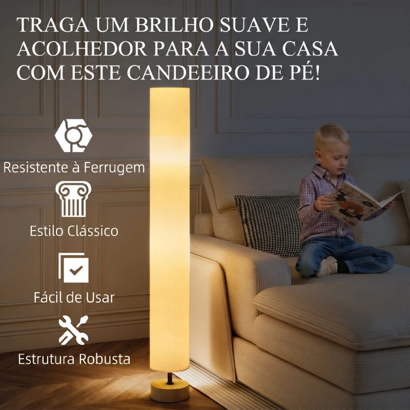 HOMCOM Candeeiro de Pé para Sala com Casquilho E27 Máx. 40 W, Abajur em Linho e Estrutura Metálica, 15x15x120 cm, Bege