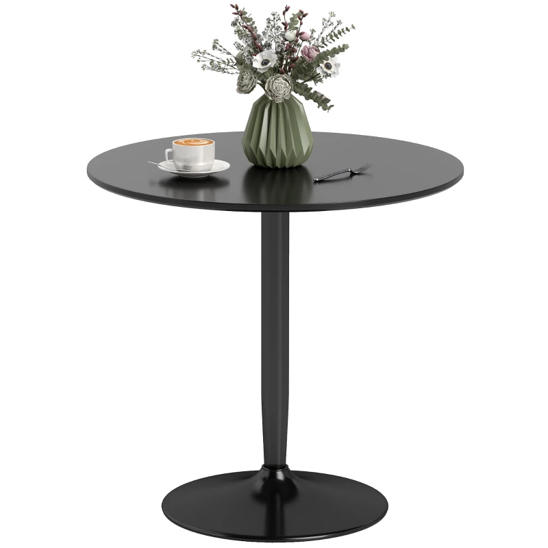 HOMCOM Eettafel voor 2 Personen, ronde Tafelblad Ø80 cm, MDF en Staal, antislip, Zwart, 75H cm(m-10)