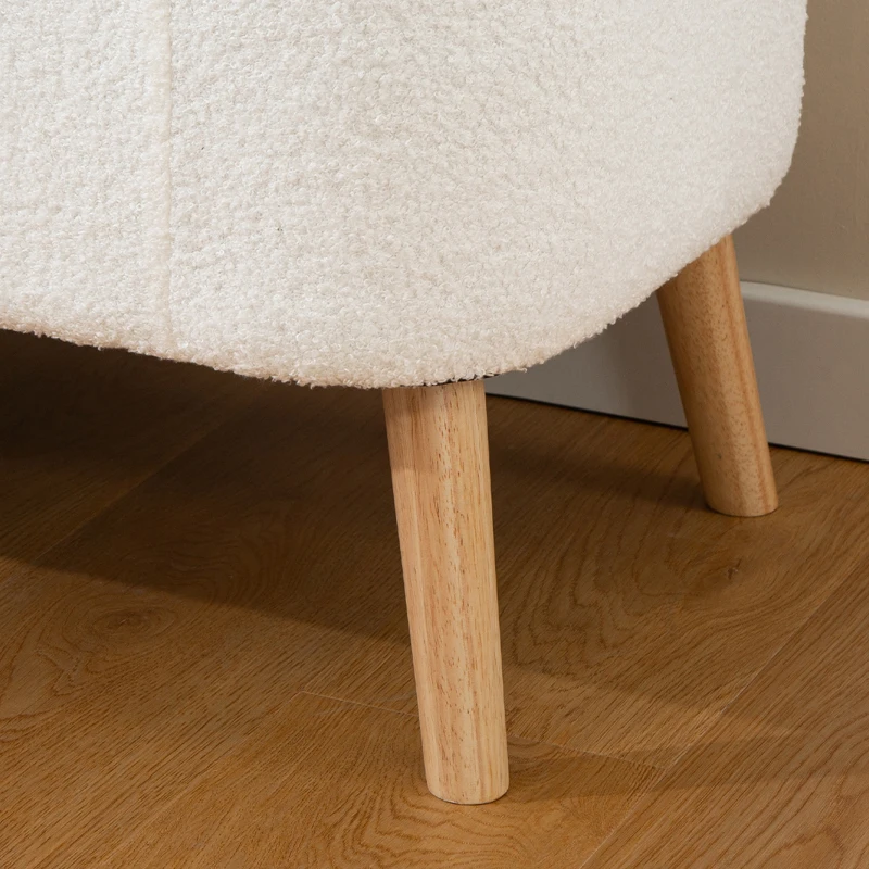HOMCOM Opbergzithocker, zithocker met 65 L opbergruimte, voetensteun, fleece-stof, rubberhout, schuim, 120 x 42 x 45 cm, Crèmekleurig(m-8)