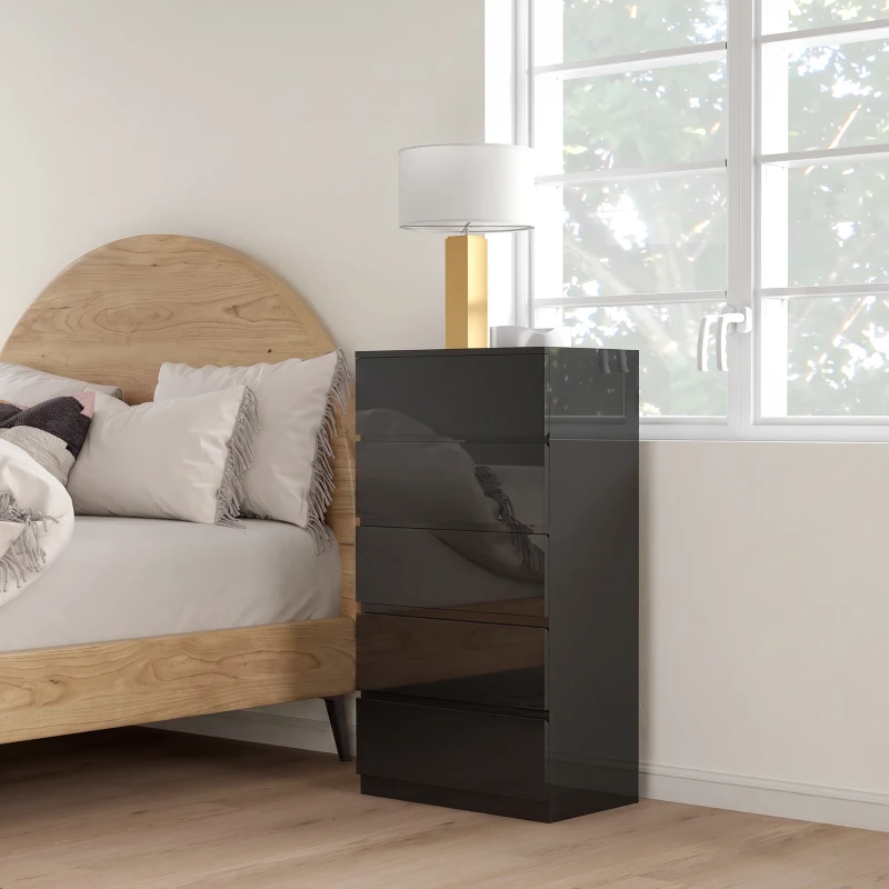 HOMCOM Cómoda con 5 Cajones Cajonera de Estilo Moderno para Dormitorio Entrada Salón 55x34x100 cm Negro