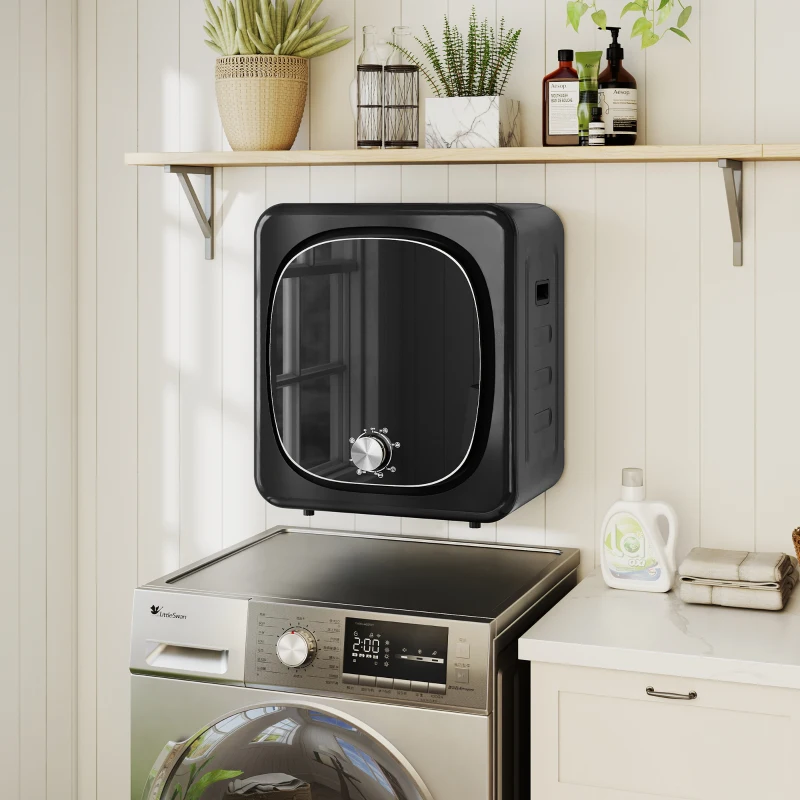 HOMCOM Máquina de Secar Roupa de Exaustão 4 kg 800W Anti-Vincos Esterilização 5 Programas Carga Frontal 48x40x56 cm Preto