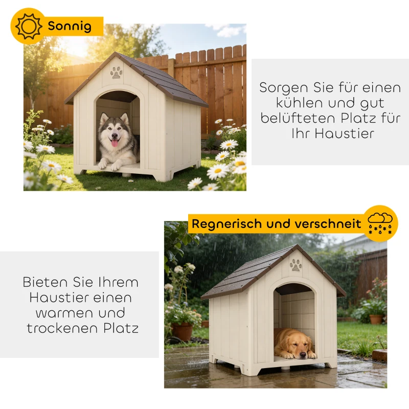PawHut Hundehütte wetterfestes Hundehaus 88 x 79 x 89 cm Erhöhte Hundehöhle mit aufklappbarem Asphaltdach, Bodenankern