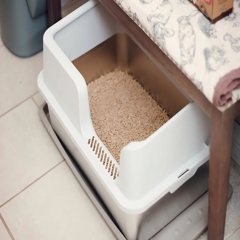 PawHut Stainless Steel Litter Box with Detachable Rim, Scoop, Easy Cleaning, Odour-Resistant, 60 x 40 x 28 cm
