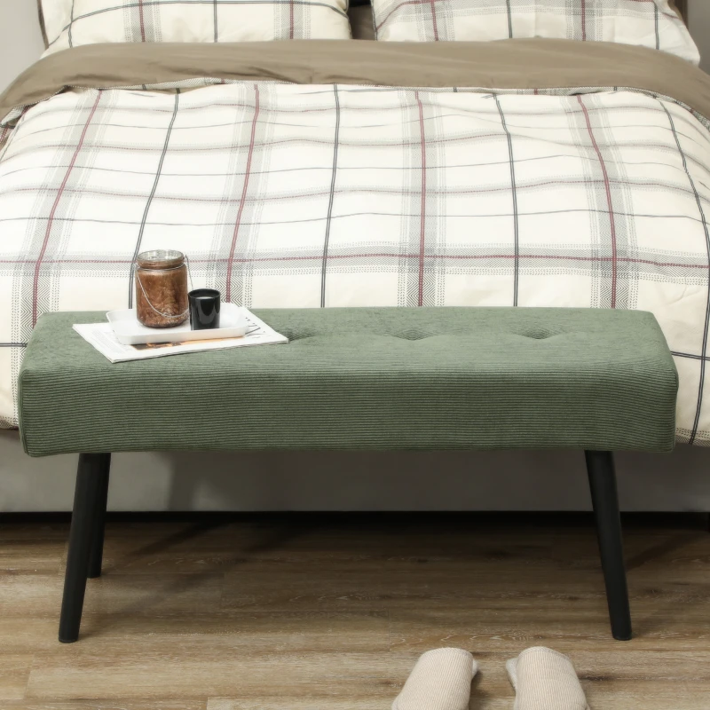 HOMCOM Gestoffeerde Bank met Corduroy Bekleding, Bedbank met Metalen Poten, Schoenenbank - 100 x 36 x 45 cm - Groen